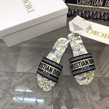 Dior Dway Slide White Multicolor Embroidered