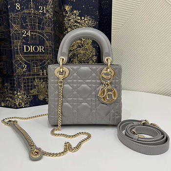 Dior Mini Lady Grey Gold Cannage Leather 17cm