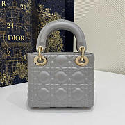 Dior Mini Lady Grey Gold Cannage Leather 17cm - 5