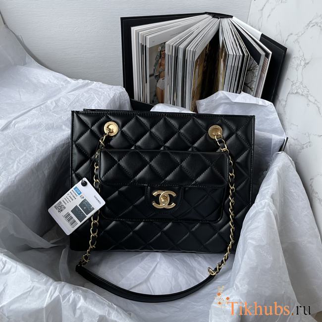 Chanel Shopping Bag Black Lambskin Gold 28x24x10cm - 1