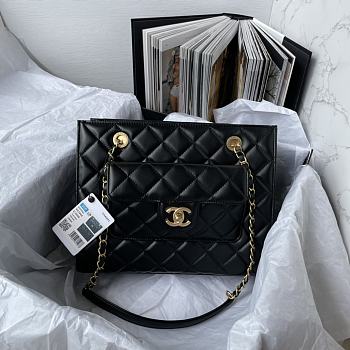 Chanel Shopping Bag Black Lambskin Gold 28x24x10cm