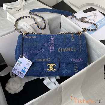 Chanel Large Flap Bag Printed Denim Blue 28x16x6cm