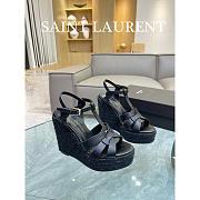 YSL T-Strap Wedge Espadrilles Heels Black - 1