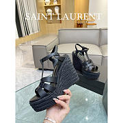 YSL T-Strap Wedge Espadrilles Heels Black - 4