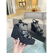 YSL T-Strap Wedge Espadrilles Heels Black - 3