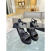 YSL T-Strap Wedge Espadrilles Heels Black - 2