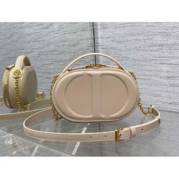 Dior CD Signature Oval Camera Bag Latte Calfskin Beige 18x11x6.5cm