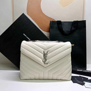 YSL Loulou Medium Bag Leather White Silver 30x22x10cm