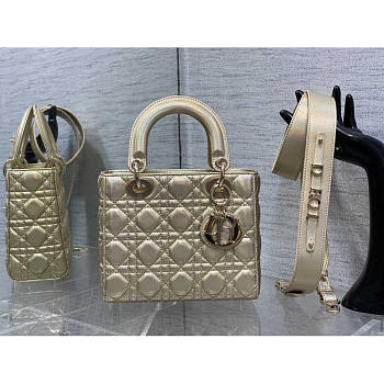 Dior Small Lady Gold Lambskin Iridescent and Metallic 20cm