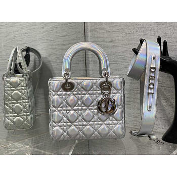 Dior Small Lady Silver Lambskin Iridescent and Metallic 20cm