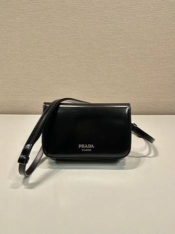 Prada Brushed Leather Mini Bag Shoulder Strap Black 18x12.5x2.5cm