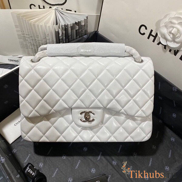 Chanel Flap Bag Jumbo Lambskin White Silver Hardware 30cm - 1