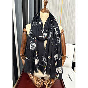 Chanel Swan Print Silk Scarf Black 100x200cm - 3