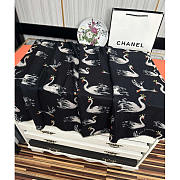 Chanel Swan Print Silk Scarf Black 100x200cm - 2