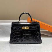 Hermes Black Shiny Alligator Mini Kelly 20 Gold Hardware 19cm - 1