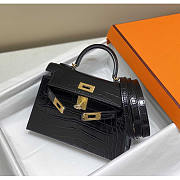 Hermes Black Shiny Alligator Mini Kelly 20 Gold Hardware 19cm - 2