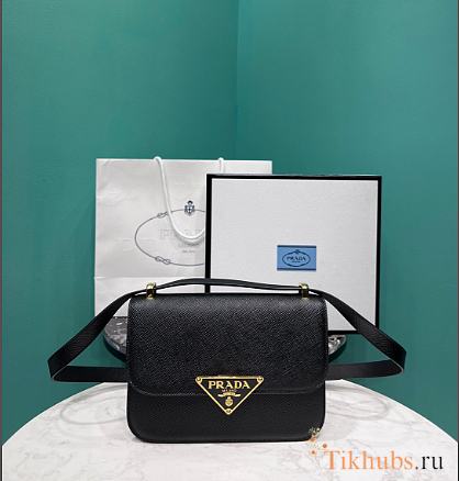 Prada Emblème Saffiano Shoulder Bag Black 22x15x6cm - 1