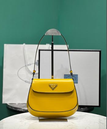 Prada Cleo Brushed Shoulder Bag Yellow 23x4x17cm