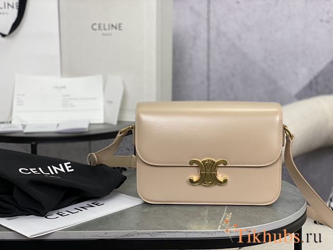 Celine Triomphe Bag In Shiny Calfskin Beige 22x16.5x7cm - 1