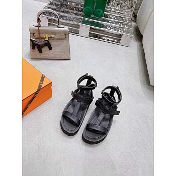 Hermes Enid Leather Gladiator Sandals Black