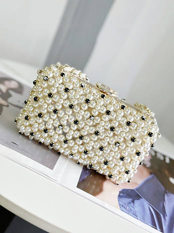 Chanel Evening Bag Glass Pearls White 11x17x7cm