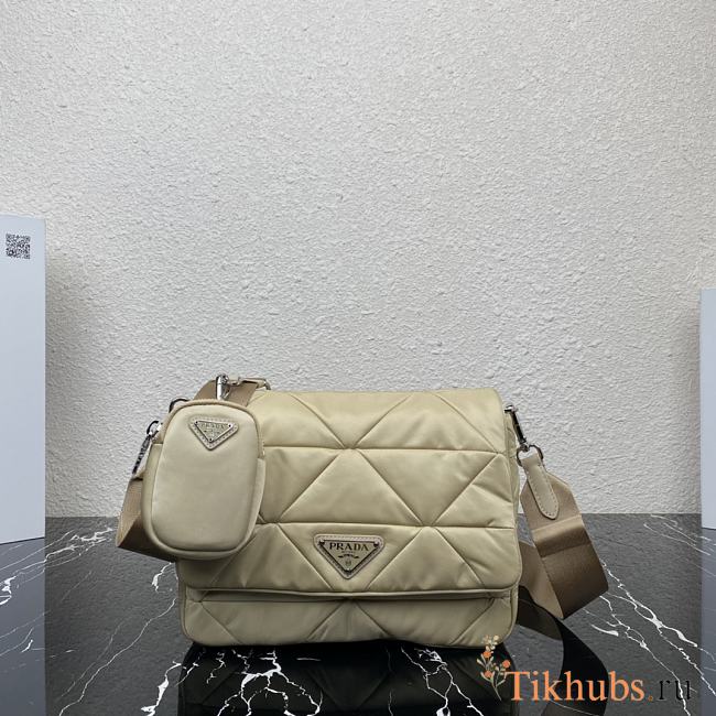 Prada Padded Re-Nylon Shoulder Bag Beige 24x17.5x8.5cm - 1