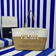 Prada Raffia Leather Tote Bag Tan White 38x31.5x15cm - 1