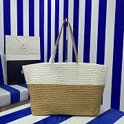 Prada Raffia Leather Tote Bag Tan White 38x31.5x15cm - 6