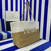 Prada Raffia Leather Tote Bag Tan White 38x31.5x15cm - 5