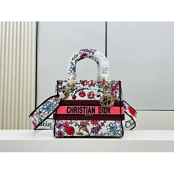 Dior Medium Lady D-LITE Bag White Multicolor Florilegio 24cm