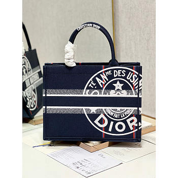 Dior Medium Book Tote Blue Union Embroidery 36x28cm