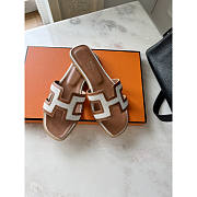 Hermes Oran Brown White Slides - 1