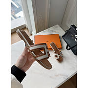 Hermes Oran Brown White Slides - 5