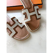 Hermes Oran Brown White Slides - 4