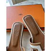 Hermes Oran Brown White Slides - 3