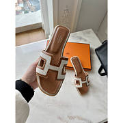 Hermes Oran Brown White Slides - 2