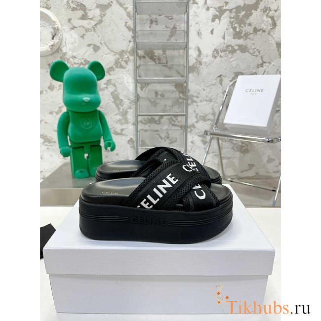 Celine Block Slide In Mesh Textile With Celine Jacquard Black - 1