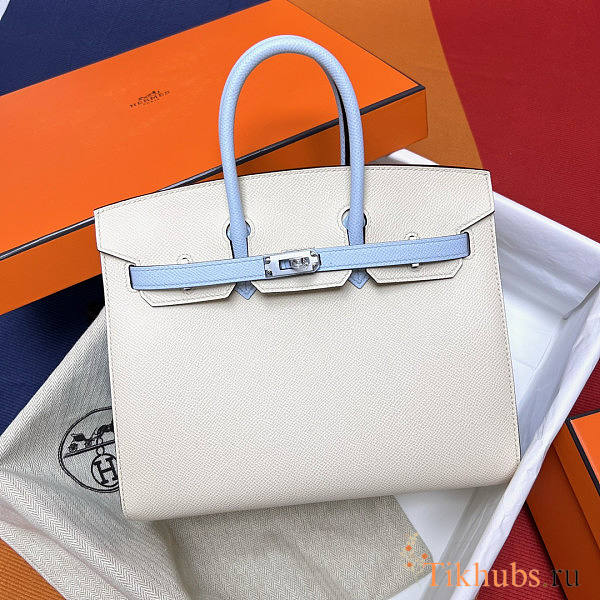 Hermes Birkin White Blue Handle Silver 25cm - 1