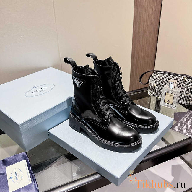 Prada Brushed Leather Re-Nylon Boots Black - 1