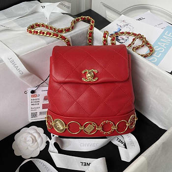 Chanel Small Backpack Calfskin & Gold-Tone Metal Red 18x18x8cm