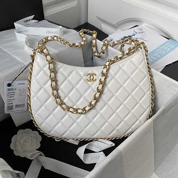 Chanel Shiny Crumpled Lambskin & Gold-Tone Metal White 18x29x2cm