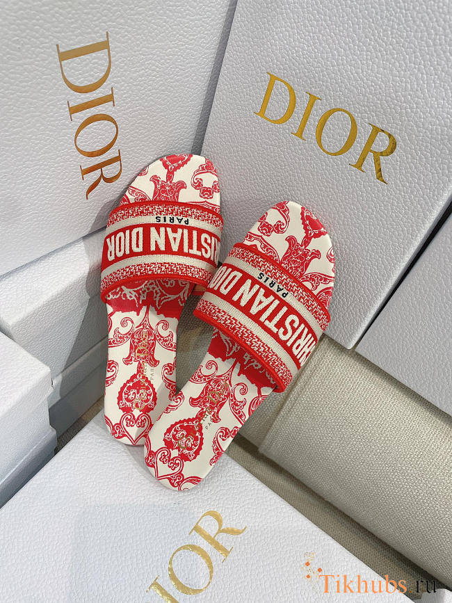 Dior Dway Slide Red Cotton Bandana - 1