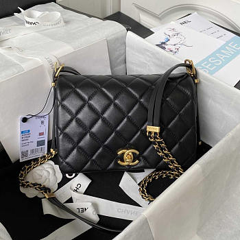 Chanel Small Folding Bag Lambskin Black Gold 15 × 21.5 × 7 cm