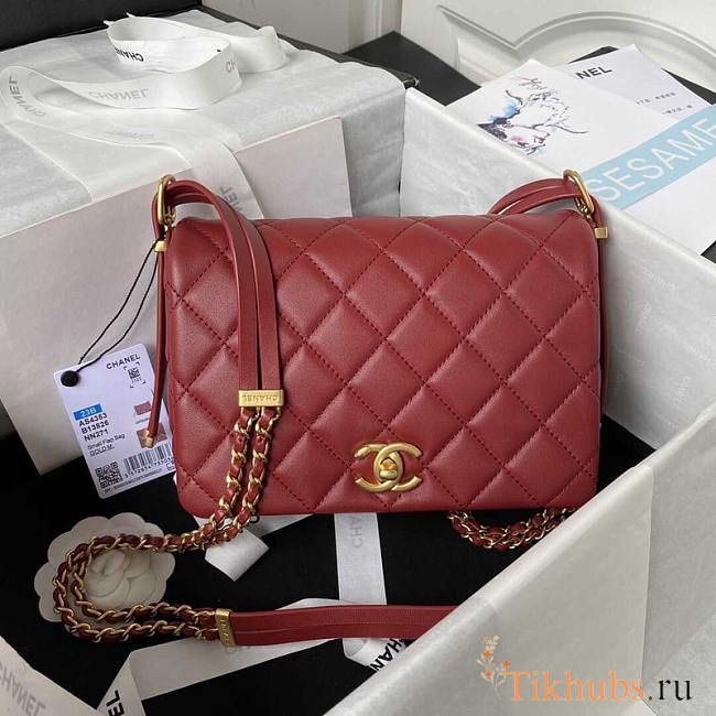 Chanel Small Folding Bag Lambskin Dark Red Gold 15 × 21.5 × 7 cm - 1