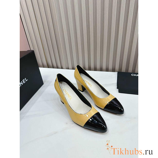 Chanel Pumps Patent Calfskin Yellow & Black 5cm - 1