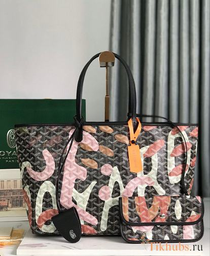 Goyard Saint Louis PM Bag Lettres Camouflage Black Pink 34x15x28cm - 1