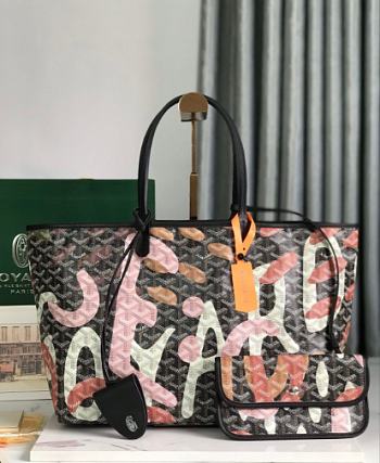 Goyard Saint Louis PM Bag Lettres Camouflage Black Pink 34x15x28cm