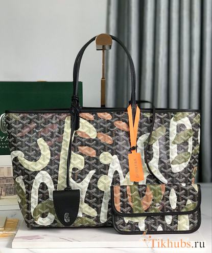 Goyard Saint Louis PM Bag Lettres Camouflage Black Green 34x15x28cm - 1