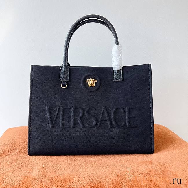 Versace La Medusa Canvas Large Tote Bag Black 40x16x29cm - 1