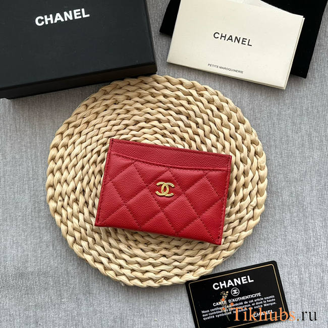 Chanel Card Holder Caviar Red Gold 11x7.5x0.5 - 1